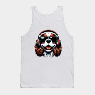 Cavalier King Charles Spaniel as Smiling DJ in Japanese Art Style Tank Top